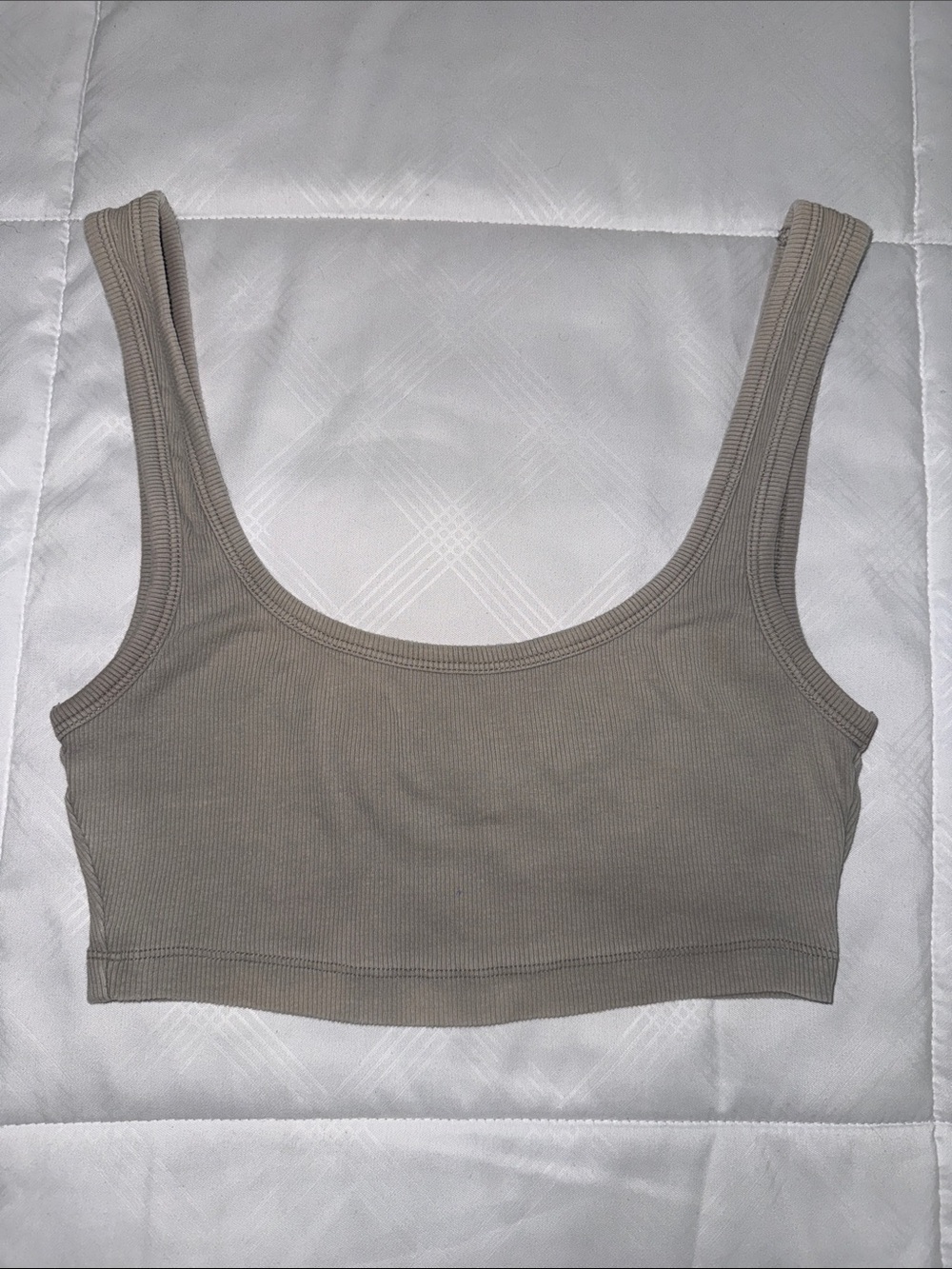 Ribbed Scoop Neck Crop Tank - Grey